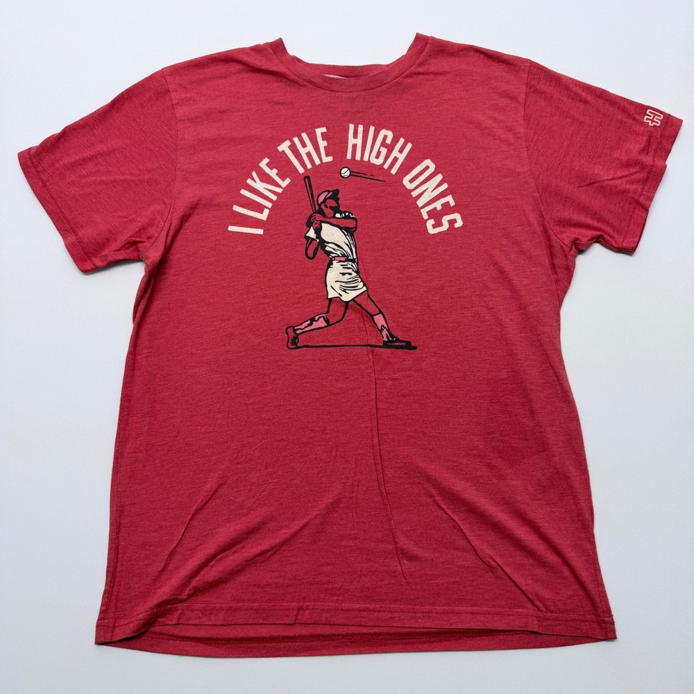 Homage I Like The High Ones Baseball Graphic T-Shirt Heather Red Large Mens
